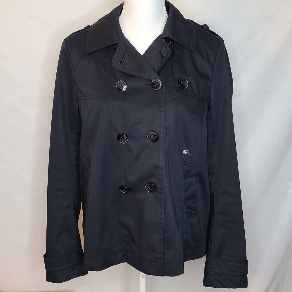 LACOSTE Women's Double Button Front Pea Coat Rain Jacket sz S (42) Navy